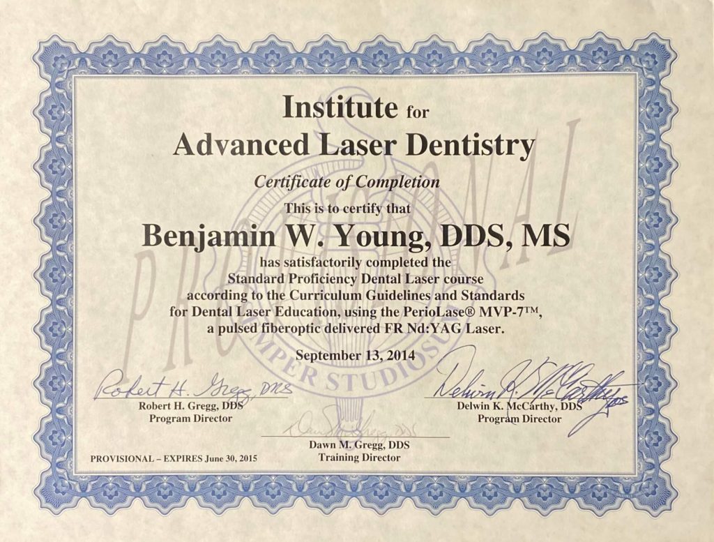 certificate for standard proficiency dental laser course